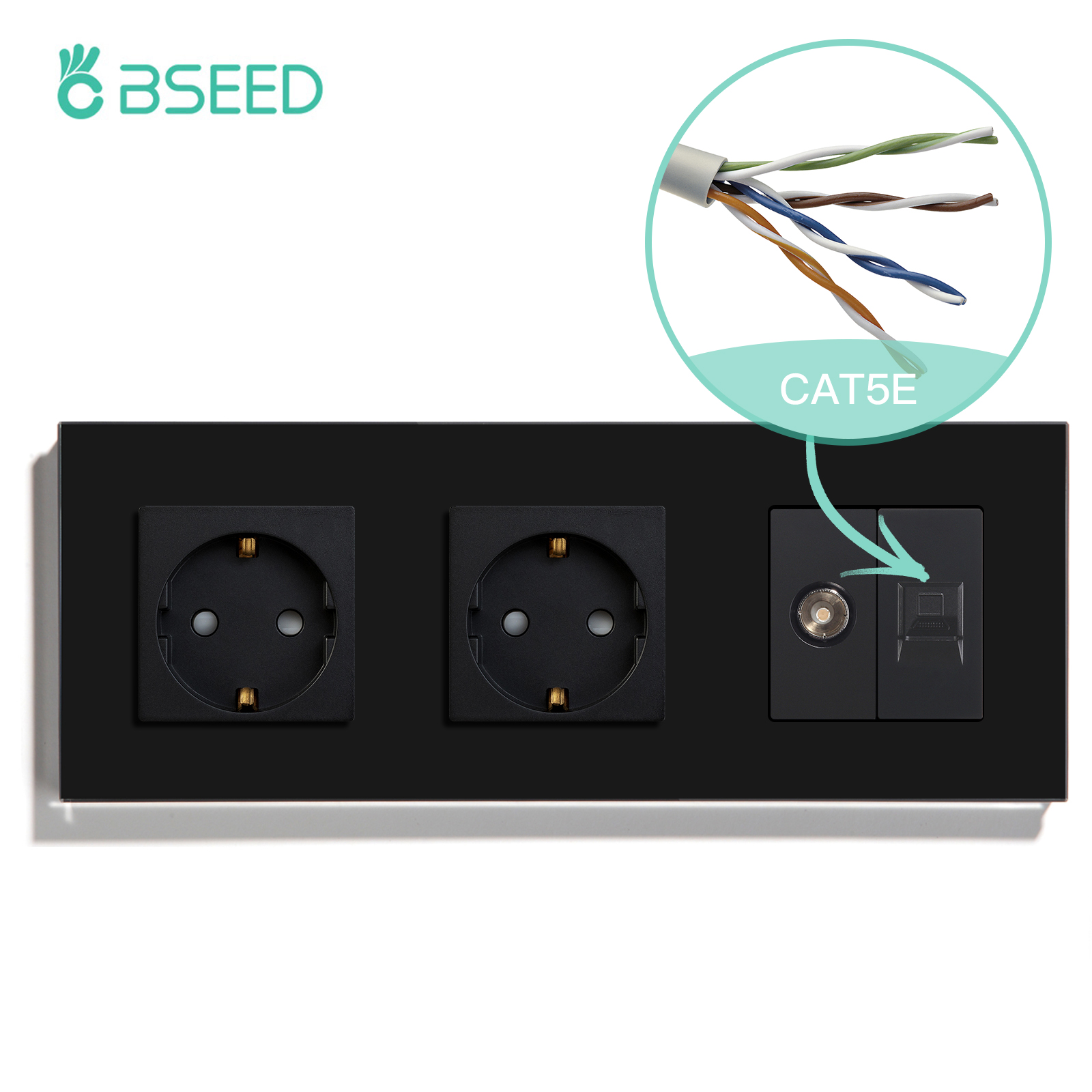 BSEED TV CAT5 With EU Socket Double Wall Sockets TV Internet RJ45 PC Connections Type-c USB Electric Sockets Glass Frame: Type 20