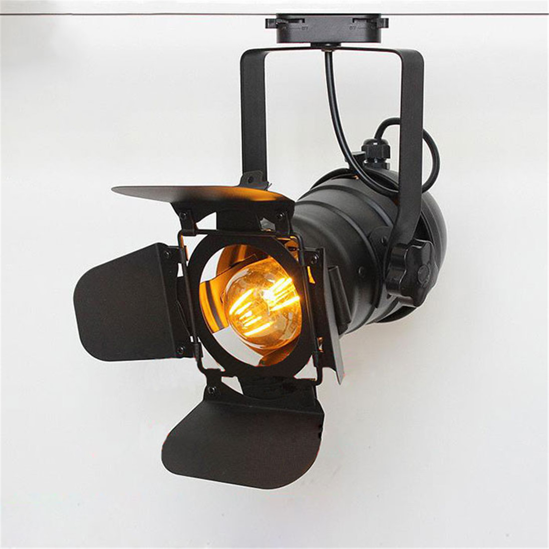 Jahrgang E27 Schienenleuchte, Dachgeschoss industriell Scheinwerfer Schienenleuchte, schwarze Schienenlampe mit Blindtür, Beleuchtung für Bekleidungsgeschäfte und beladen