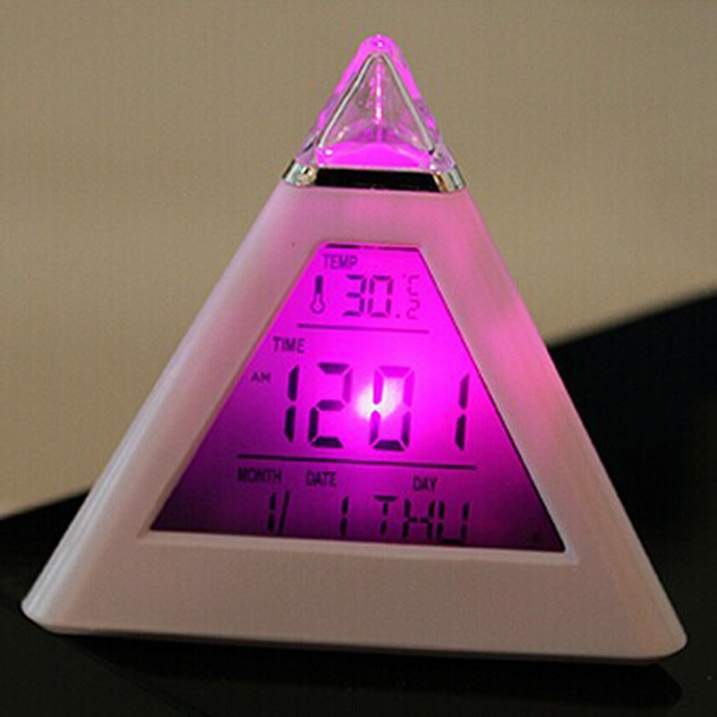 Pyramid Digital Clock Temperature Clock 7 Colors LED Change Backlight LED Alarm Clock Time Date Display