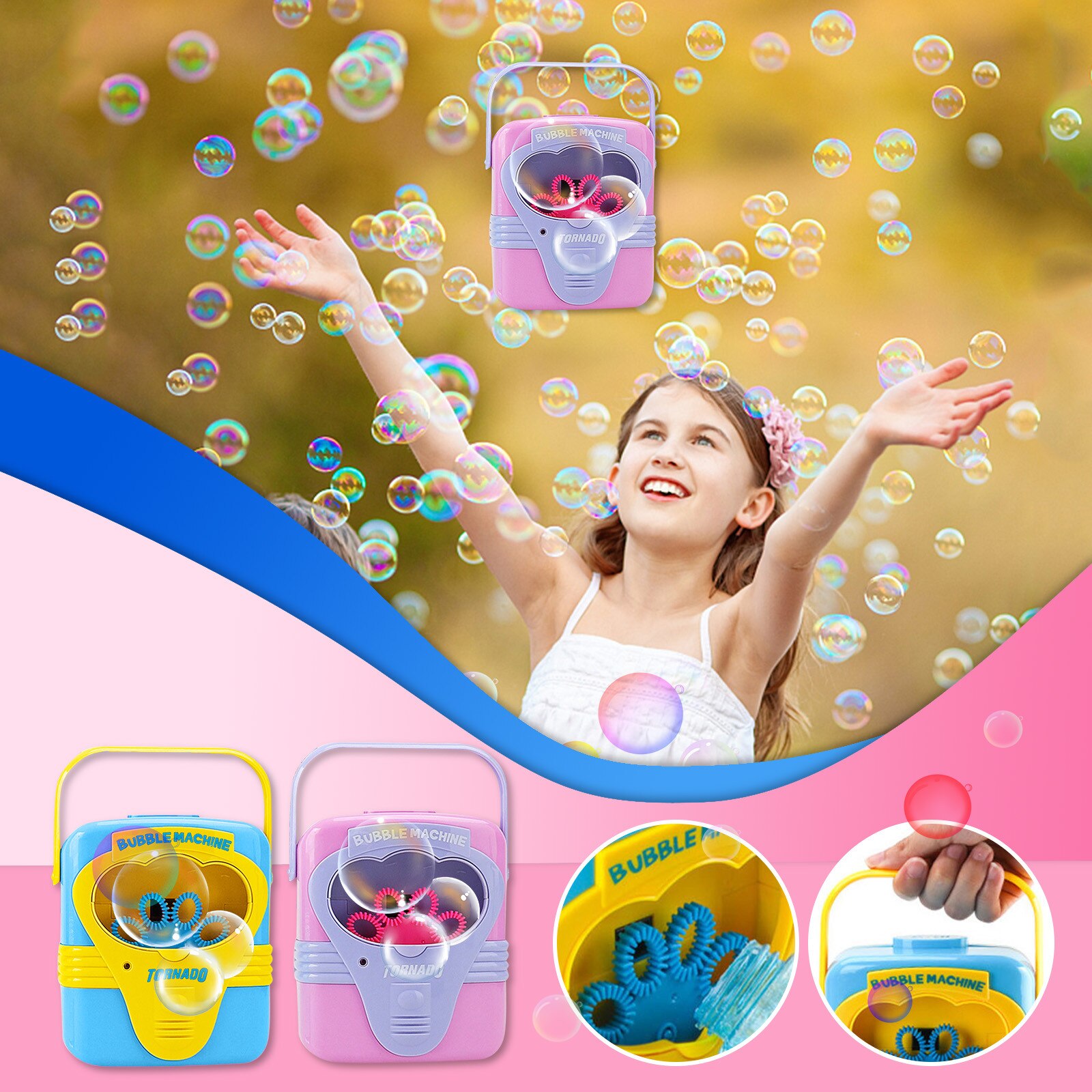 Draagbare Bellen Maker Machine Muziek Blower Bubble Speelgoed Met Gimlet Oplossing Bubble Machine Voor Kinderen Peuters Brinquedos