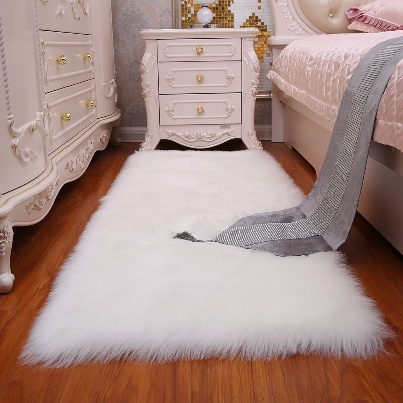 Faux Fur Tapijt Tapijt Voor Woonkamer Pluche Lange Haar Floor Mat Antislip Nachtkastje Tapijten Slaapkamer Thuis Gebied kleed Effen Kleur
