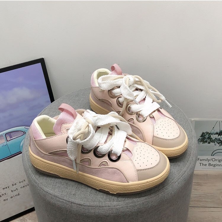 Women Skateboarding Shoes,Casual Shoes,Canvas Shoes with Exaggerated Shoelaces,Size 35-40: pink / 35