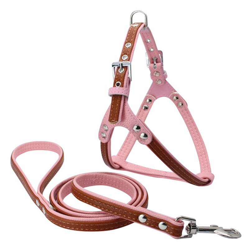 (5 stuks/partij) Hond Harnas Zachte Lederen Breakaway Kleine Medium Hond Pet Harnas Leash lead Set: Brown / M