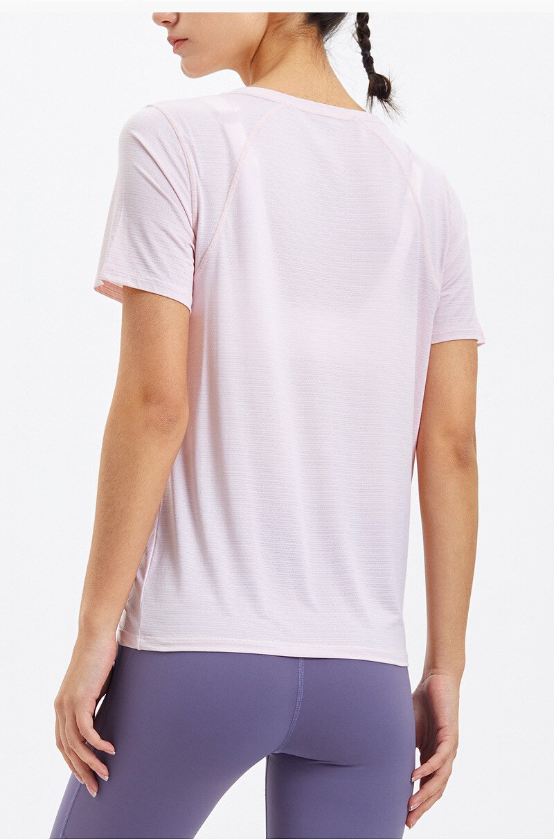 Lockere sport-t-shirts für damen, schnelltrocknende fitnessbekleidung, rundhalsausschnitt, einfarbige yoga-shirts, kurzarm