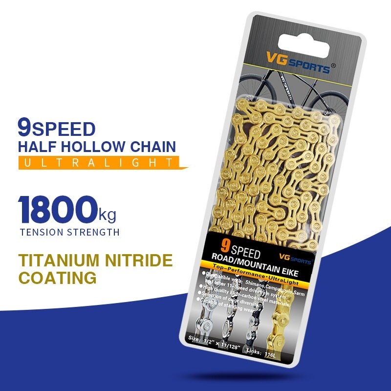 Fahrrad Kette 8 9 10 11 Geschwindigkeit MTB Rennrad Halb/Voll Hohl Kette Silber Gold Regenbogen Ketten für shimano SRAM Campanolo System: X9SL Gold