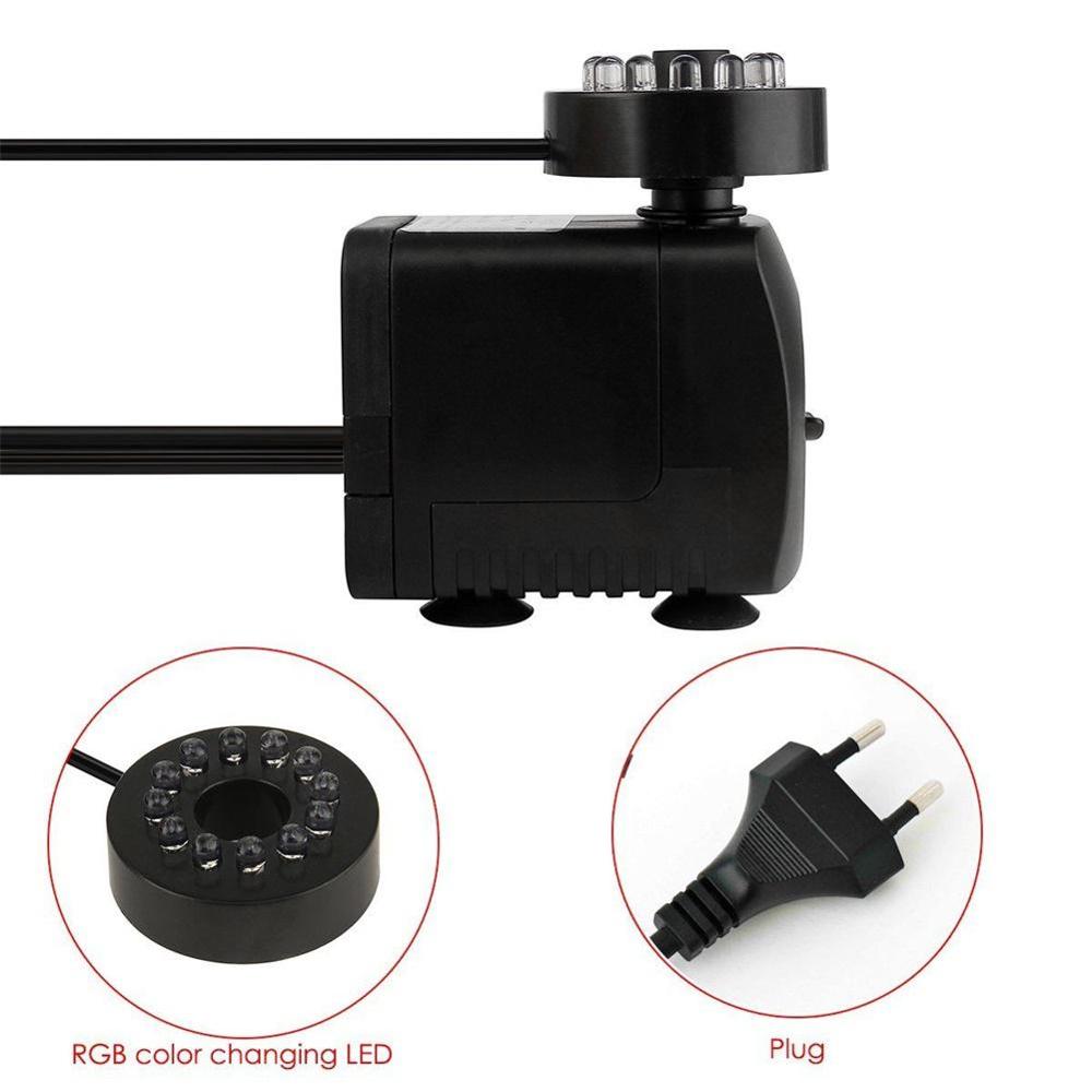 110V 220V AT-380Submersible Water Pumps for Aquarium Fish Tank Garden Pond Statuary Outdoor Fountain Pump with 12 PCS LED Lights: 220V EU PLUG