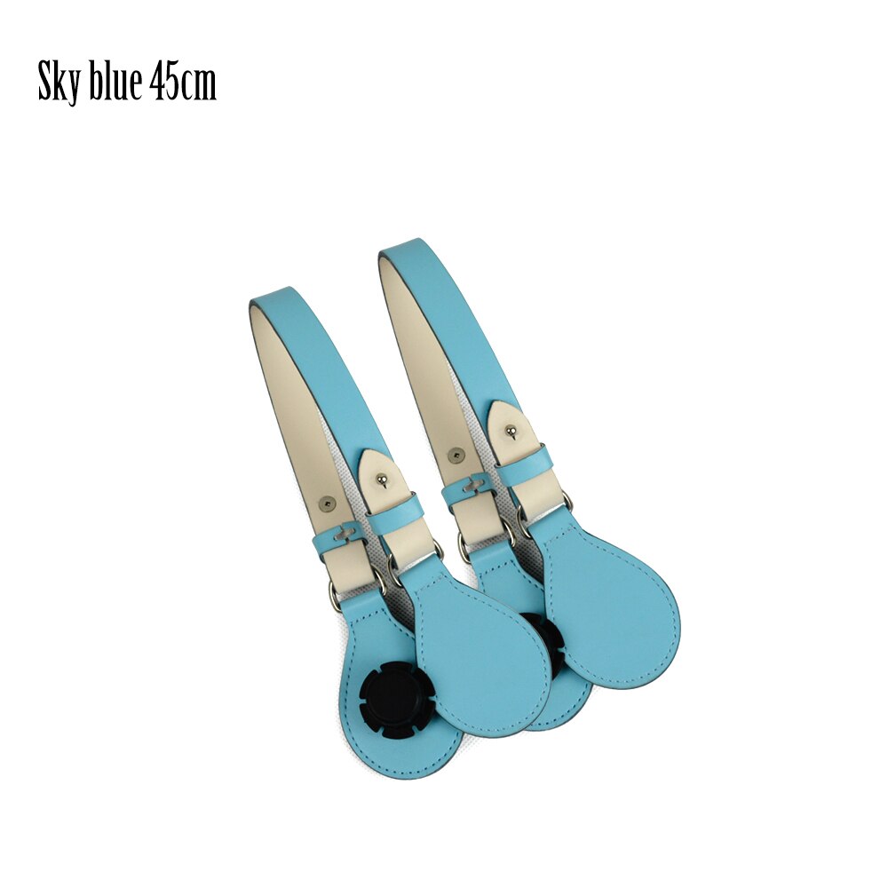 Long Short Flat Handles with end for Obag Faux Leather Lacquer Handle Removable End for O Bag OCHIC: Sky blue 45cm