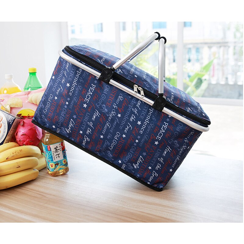 Large Size Insulated Picnic Basket Collapsible for Easy Storage - Take it Camping Family Vacations Keeps Food Cold