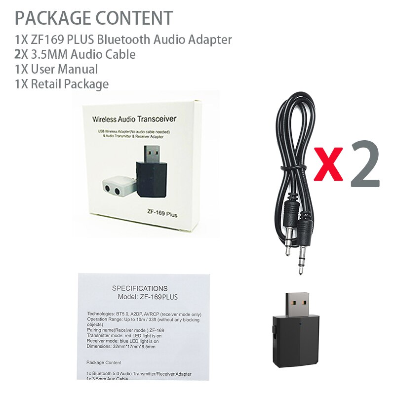3.5mm usb-bluetooth-adapter mit ein-/ausschalter, 5.0 kabellose stereo-audio-musikempfänger und -sender per bluetooth für tv, pc, auto und aux-anschluss: Zf169 plus-schwarz