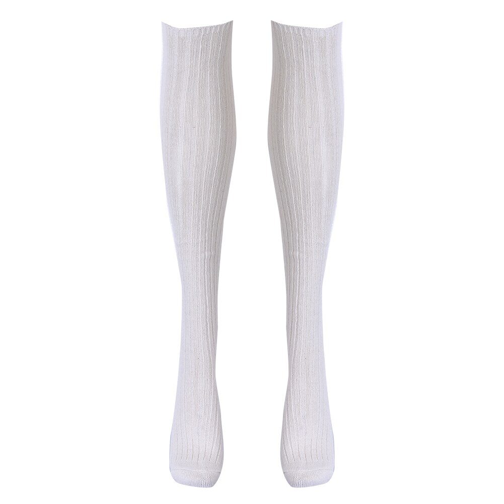 Medias largas y gruesas de algodón para mujer, mallas de lana suave tejidas por encima de la rodilla, largas, hasta el muslo, color negro, invierno, novedad: Blanco