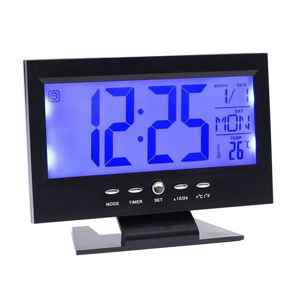 Battery Powered Backlight Alarm Clock Electronic Bedroom Temperature Office Rectangle Shape Digital LCD Display Snooze Function