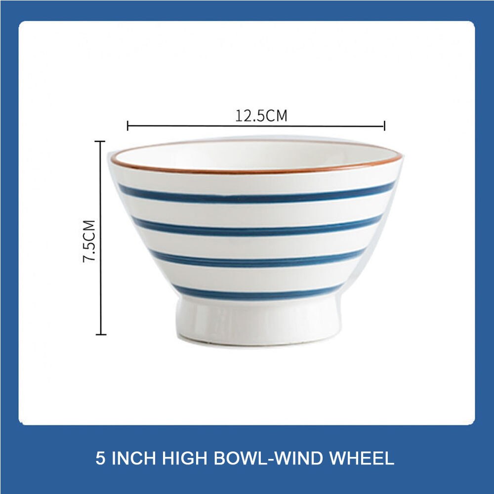 Japanse Ramen Kom, Keramische Kom, Servies, Hoge Voet Hoed Kom, Grote Soepkom, thuis Netto Blauw En Wit Porselein: Wind Wheel