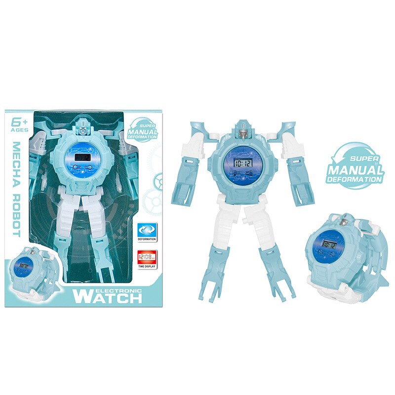 Cross Border Stall CHILDREN'S Cartoon Electronic Transformers Robot Watch Douyin Toy Items: Sky Blue Colorful Box