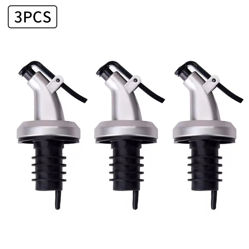 3Pcs Olie Fles Stopper Lock Plug Seal Lekvrije Food Grade Rubber Nozzle Spuit Liquor Dispenser Wijn Schenker keuken Bar Tool: 3 pcs paint silver