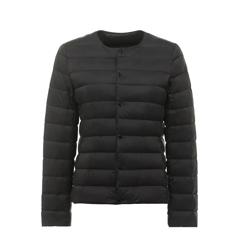 Dam vårjacka koreansk slim fit varm fodrad dunjacka ultralätt kragelös dam 90%  vit anddunsparka: 4xl / Svart
