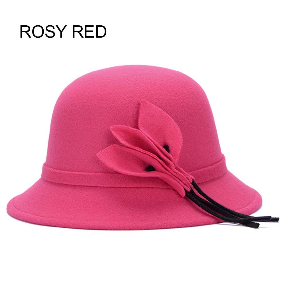 Sombrero redondo de flores de lino para mujer, sombrero redondo Billycock, Retro Vintage, Bowler, gorras de princesa, sombrero gorra de Jazz para mujer: rosered