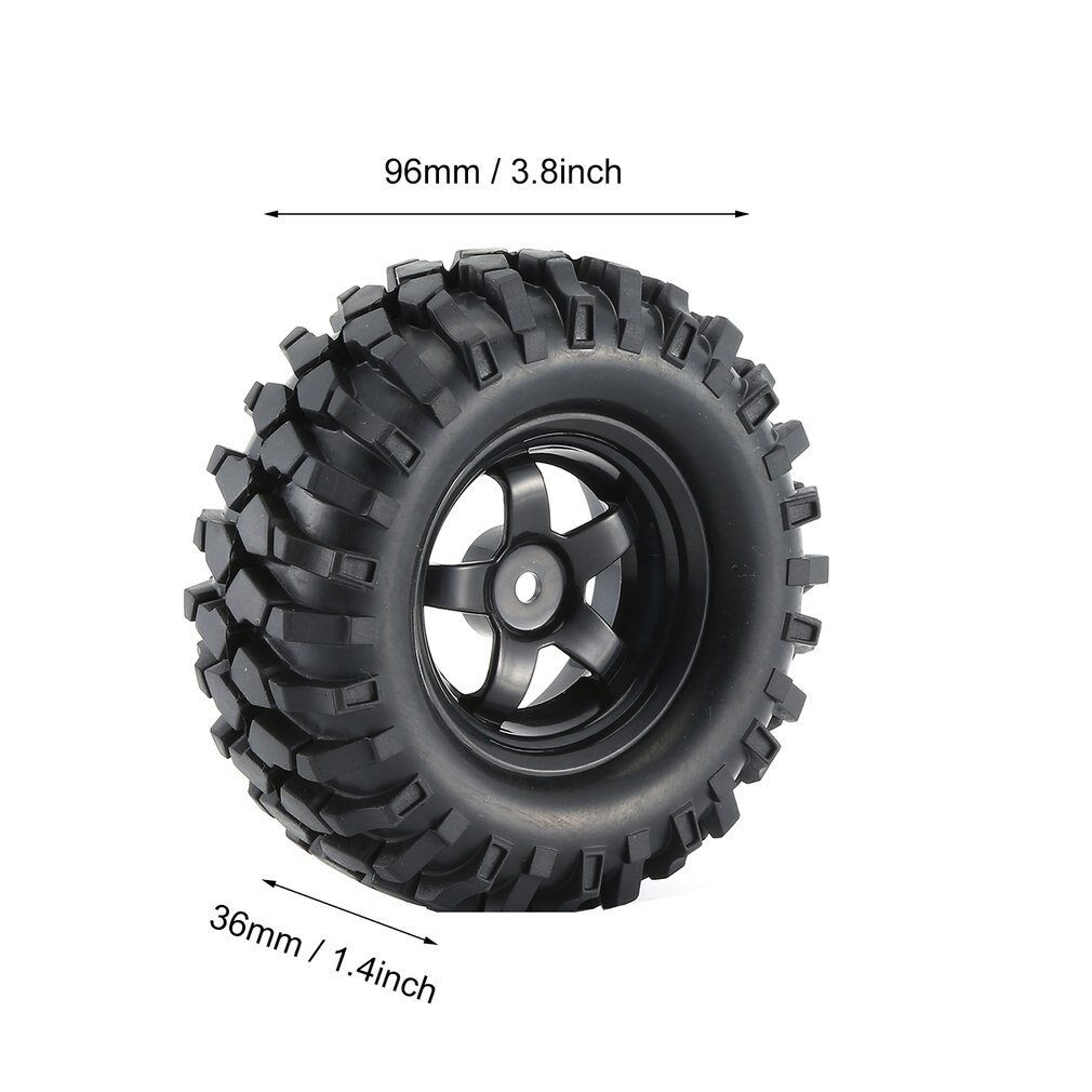 4Pcs 1:10 Off Road RC Crawler Buggy RC Car Rubber Tires & Wheel Rims Abrasion Resistance Replacement Model Accessory