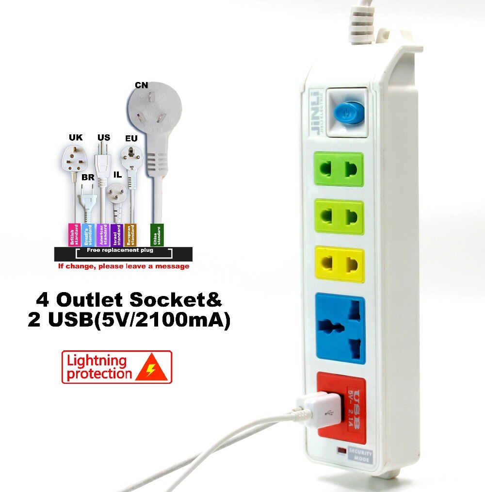 4 Outlet Power Socket & 2 USB socket with AU EU UK US