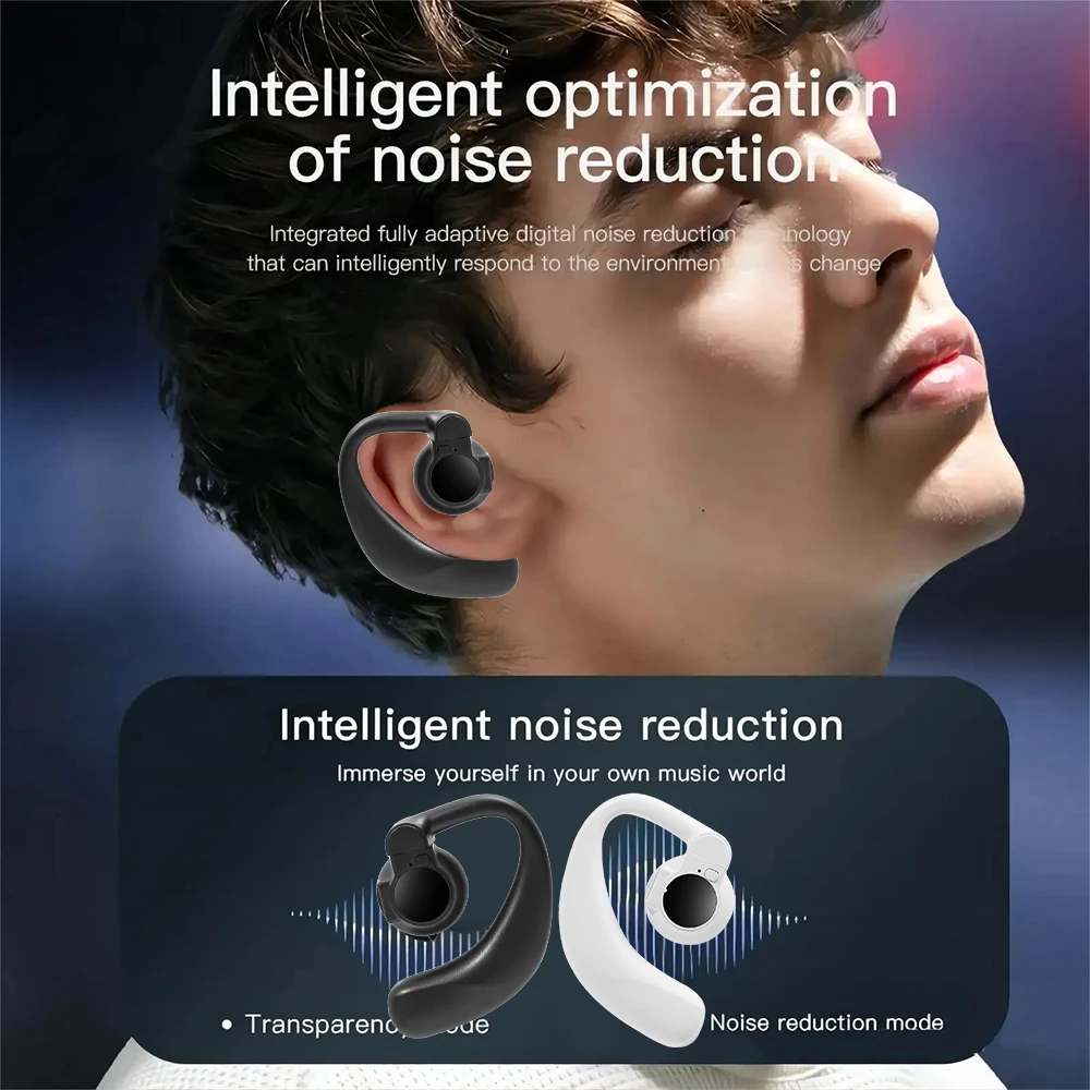 180 ° Drehbare kabellose Knochenleitungskopfhörer, Bluetooth 5.4, Freisprech-Ohrbügel, Geräuschunterdrückung, Ohrhörer mit Mikrofon