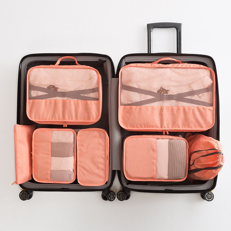 Oneup 7 st/set högkvalitativ resväska organisatör skor organisatörsset bagageorganisatör tvättpåsar packset reseförvaringsväska: Orange a