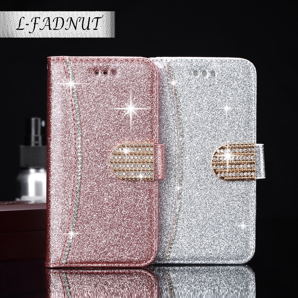 L-FADNUT Bling Glitter Flip Leather Wallet Phone Case For Samsung Galaxy S9 Plus S8 A3 A5 A8 S7 edge Magnetic Cover