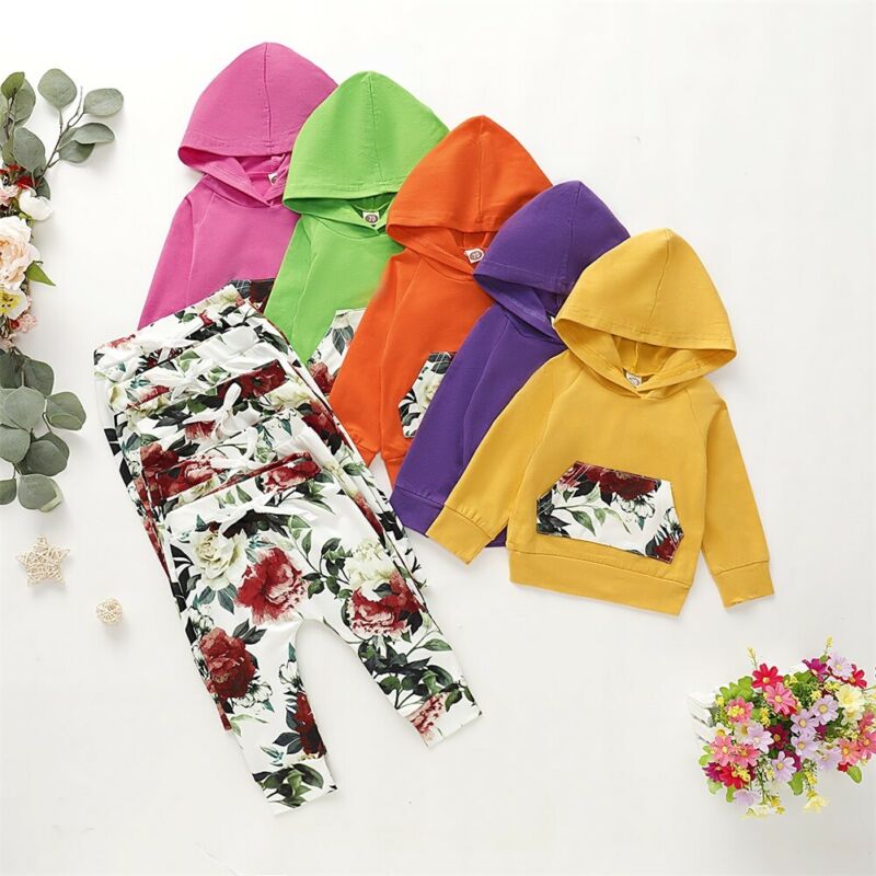 Neue Beiläufige Kleinkind Baby Mädchen Jungen Mit Kapuze Spitzen Blumen- Hosen 2Stck Outfit einstellen Kleidung 0-24M