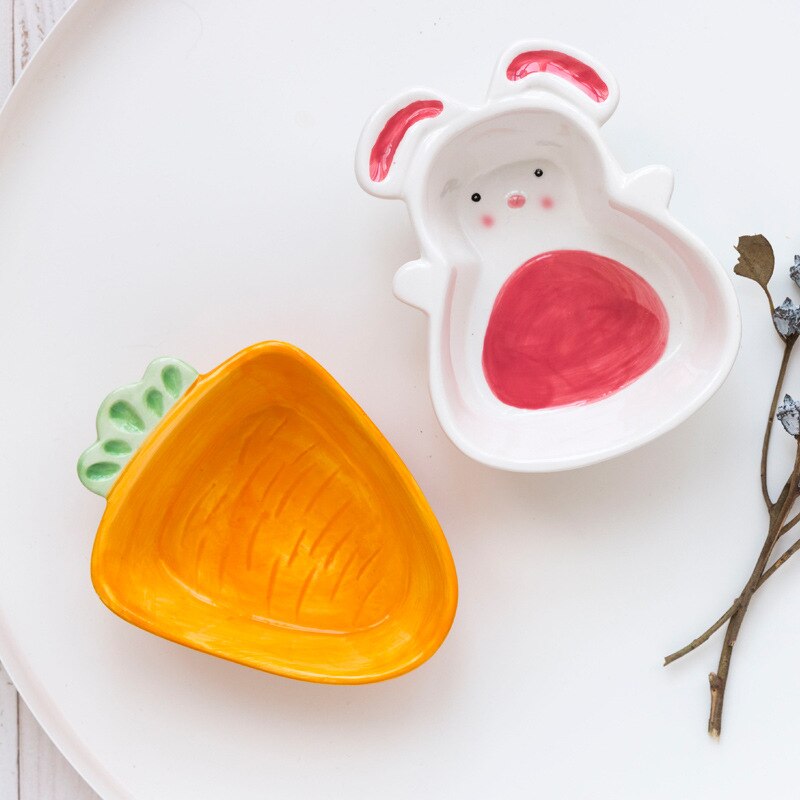 Cute Bunny Rabbit Carrot Ceramic plate,Dishes for Dessert Food Server Tray, Tableware Crafts for Kitchenware lovers