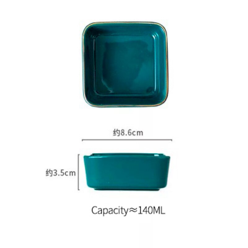 Smaragdgrøn keramik guld indlæg western mad bøf pasta fiske tallerken fad salat suppe ris skål krydderi fad porcelæn bordkrig: Europæisk ret