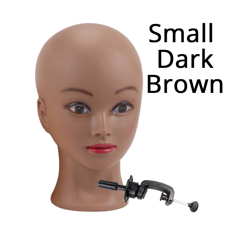Bald Mannequin Head Beige Female Cosmetology For Wig Making Dummy Head 20.5" Wig Making Heads Black Women Skin: Small Dark Brown