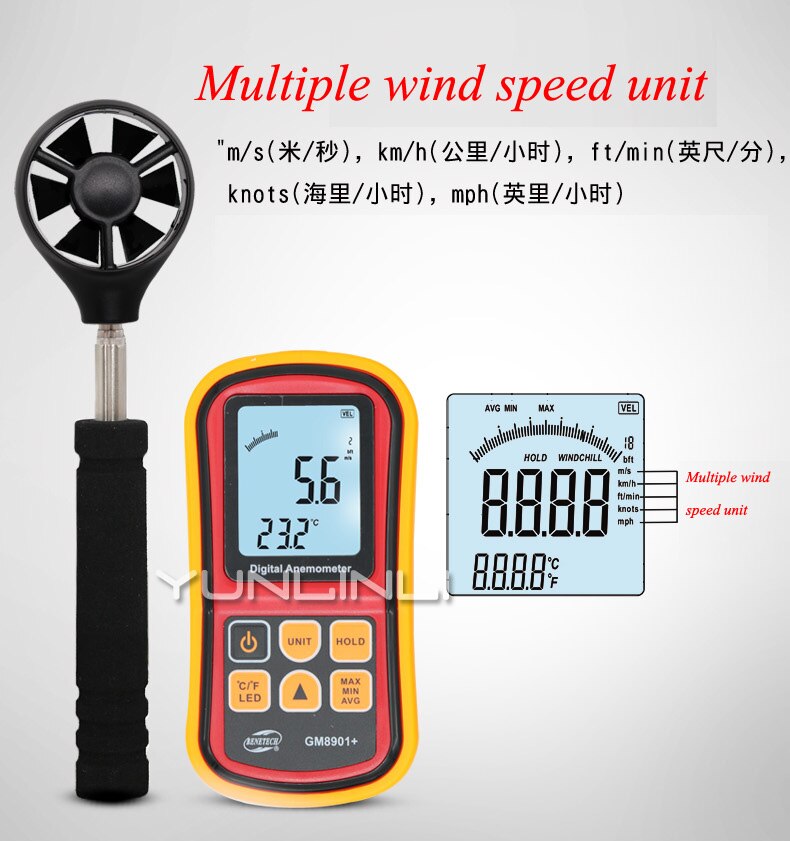 Digital Wind Speed Tester Handheld Wind Speed Measuring Instrument High Precision Wind Speed Air Volume Tester GM8901