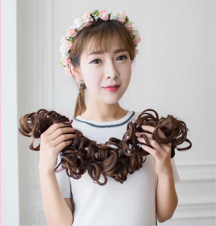 Soowee 5 kpl/erä synteettinen hiusnuttura kiharat hiukset pääpanta hiustarvikkeet chignon donitsi roller hiuspanta elastinen scrunchie updo