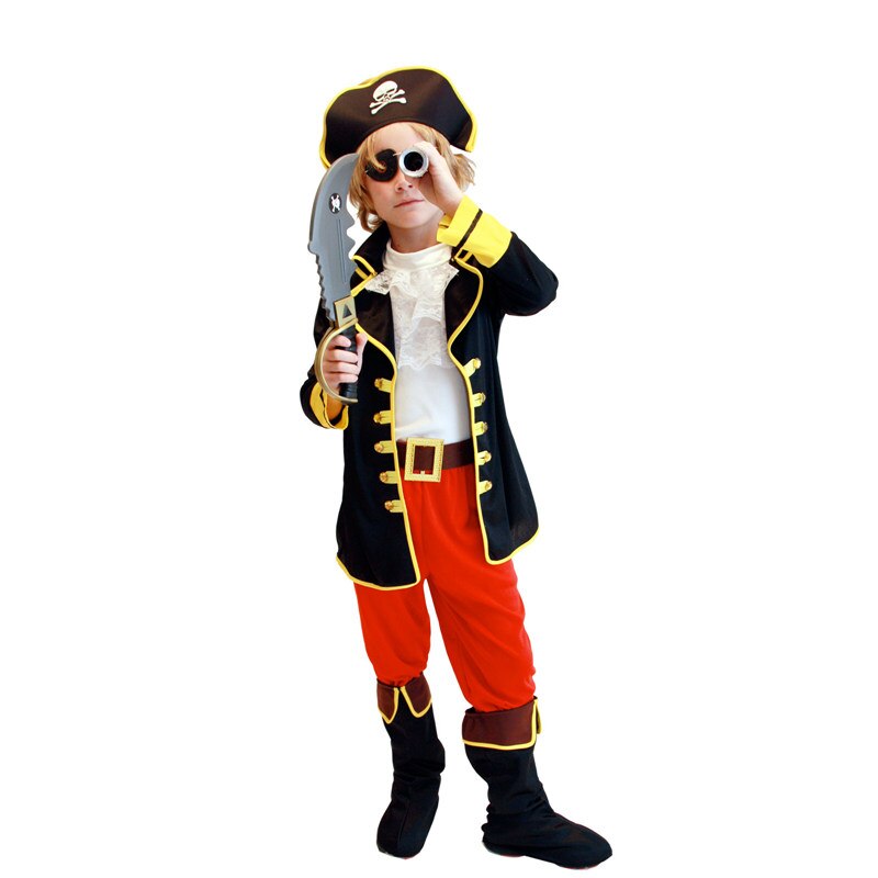 Fantasia infantil de bucaneer, fantasia de capitão jack pirata para meninos, roupa de festa de carnaval, halloween