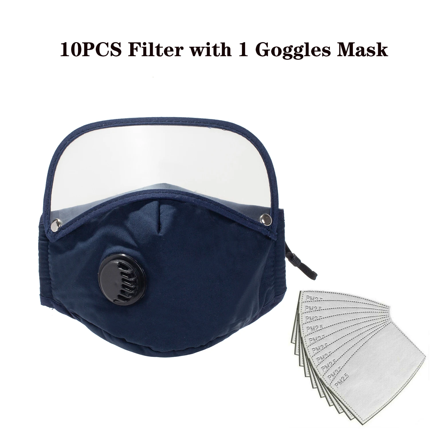 Herbruikbare wasbare gezichtsmaskers met 10 vervangbare pm2.5-filter Mondstof Winddicht katoenen ventielmasker met brilmasker: Goud