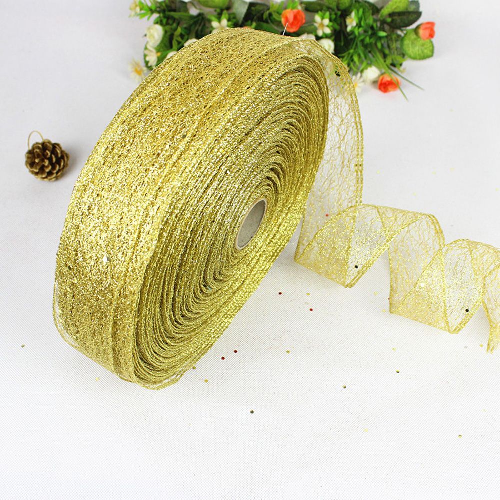2m gaze rødt guld sølv bånd 5cm juletræ fest hjem bryllup dekoration indpakning år diy materia: Guld