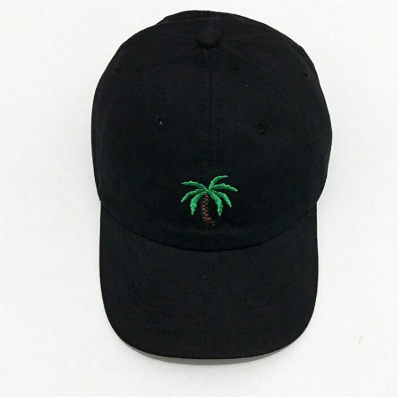 Afslappet unisex palmetræ far hat justerbar bomuld kokosnød træ baseball cap hip hop kvinder sommer snapback hat: Sort