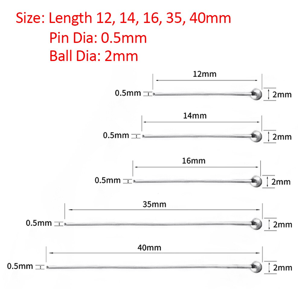 100pcs Stainless Steel Ball Head Pins for DIY Jewelry Making 12-40mm Head Pins Needlework Handmade Components Findings: 7XL / Yellow