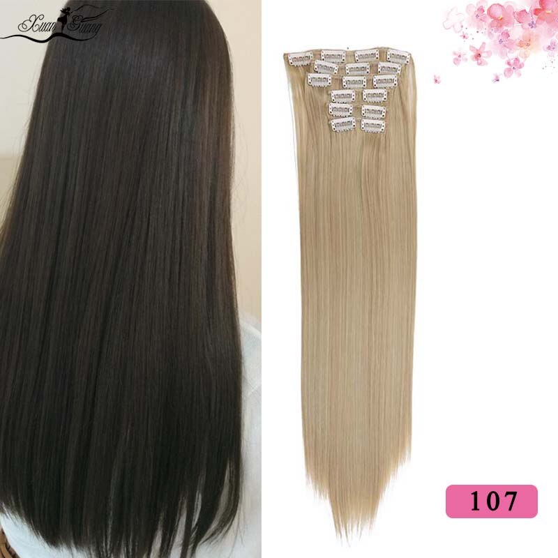 Dianqi Haar Clip In Synthetische Hair Extensions 22 Inch Steil Haar Clips Voor Vrouwen Pure Kleur Hoge Temperatuur Fiber: 107