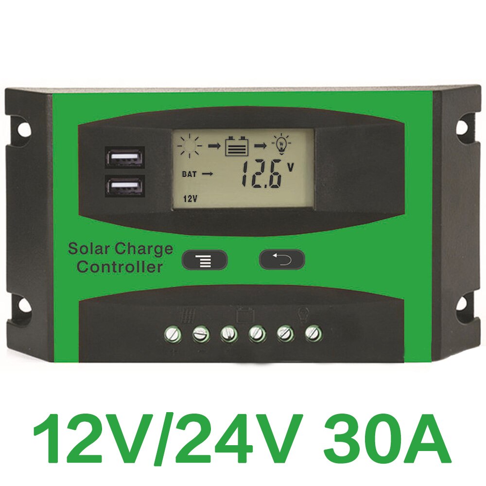 Solar Charge Controller 12V 24V 20A 30A Solar Panel Regulator Inverter LCD Display for Gel Sealed Flooded and Lithium Battery.: green