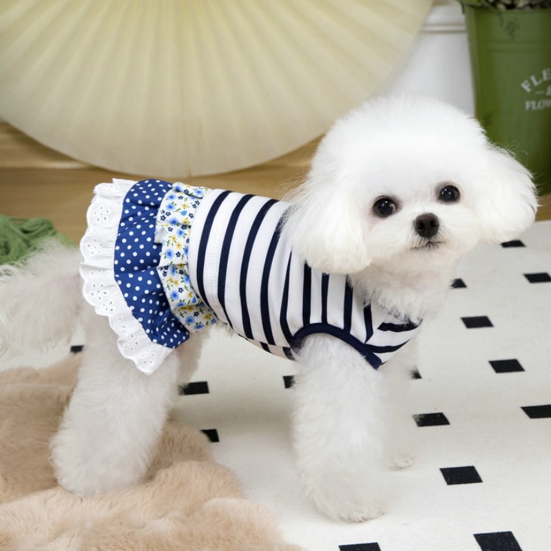 Vestidos a rayas para perros, ropa de verano para perros, falda de princesa de encaje para cachorros, bonito vestido de gato con puntos, disfraces para mascotas, ropa para Chihuahua
