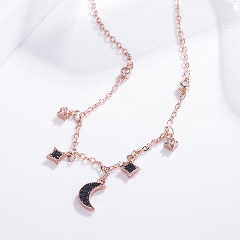 Ster Maan Zirkoon Hanger Ketting Titanium Rvs Materiaal Ingelegd Zirkoon Ketting Kettingen Mode Trendy Vrouwen Sieraden