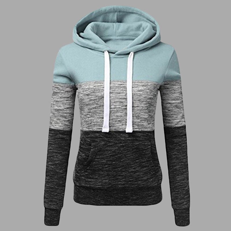 Winter sportswear ladies color block hoodie casual long-sleeved pullover