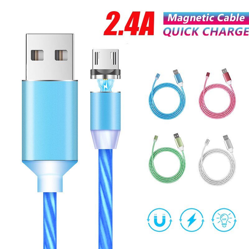 Magnetico Che Scorre Luce LED Cavo Micro USB di Tipo C di Ricarica Veloce USB-C Magnete di Dati del Cavo Per Il IPhone Android Del Telefono Mobile caricatore