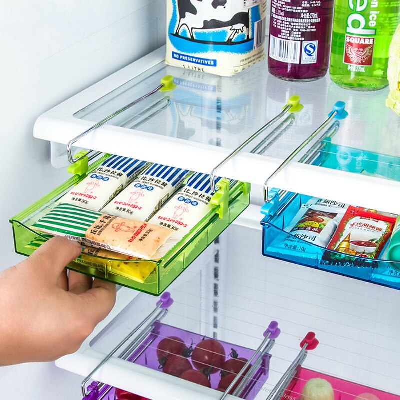 Multifunktions køkkenarrangør køleskab opbevaringsstativ køleskab fryser reolholder maddeler til skuffe pladsbesparende