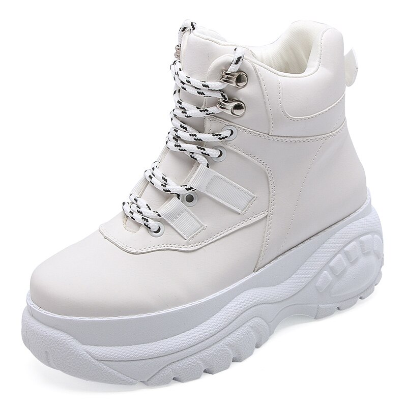 Efterårs platform buffalo sko kvinder afslappede sneakers rund tå flade zapatillas mujer  st456 st463: Høj hvid / 40