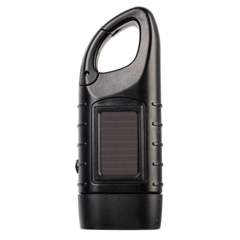 Solar Powered Flashlight Hand Crank Dynamo Rechargeable LED Light Lamp Charging Powerful Torch for Outdoor Activity: Black