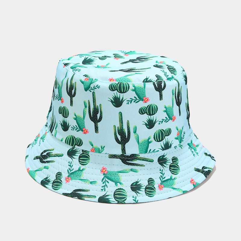 Cappello da pescatore estivo con stampa cactus cappello da donna in cotone moda spiaggia cappelli da suola reversibile uomo bob Chapeau Femme cappello Panama cappello da pescatore: piccolo cactus blu