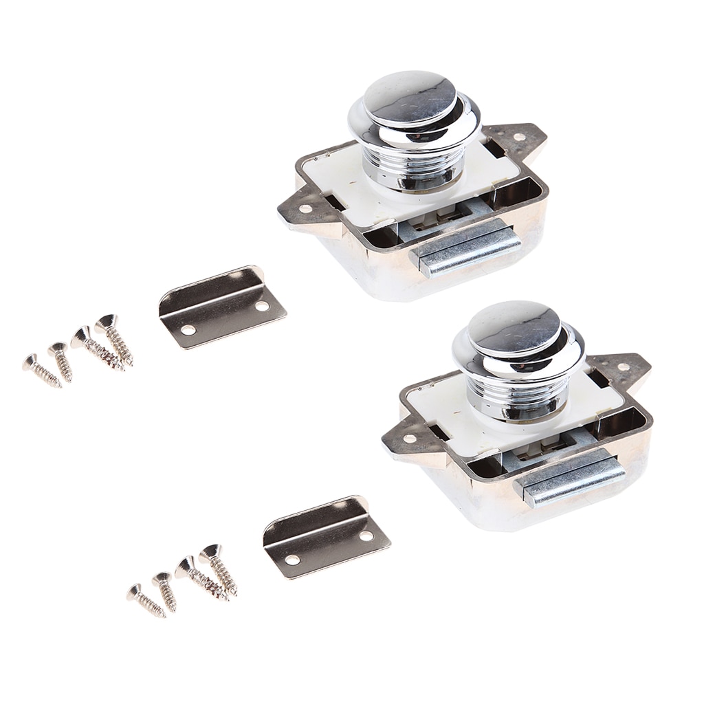 2pcs Cupboard Draw Push Button Door Lock Press Close Latch Catch Campervan