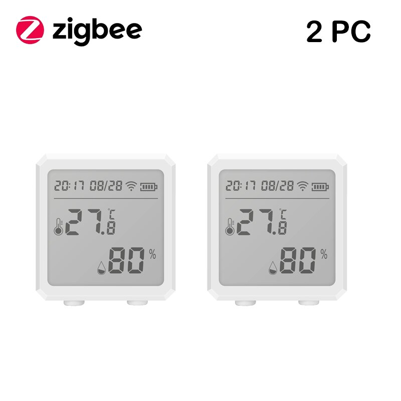 Tuya Smart WIFI Zigbee Temperature And Humidity Sensor Indoor Hygrometer Thermometer With LCD Display Support Alexa Google Assis: zigbee 2pcs white