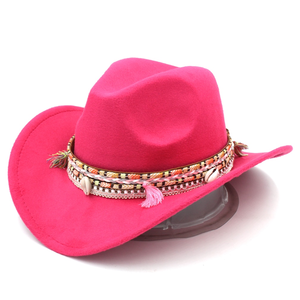 Mistdawn kvinder damer uld bred rand vestlige cowboy hat cowgirl ridning kostume kasket kvast boheme hatbånd størrelse 56-58cm bbd