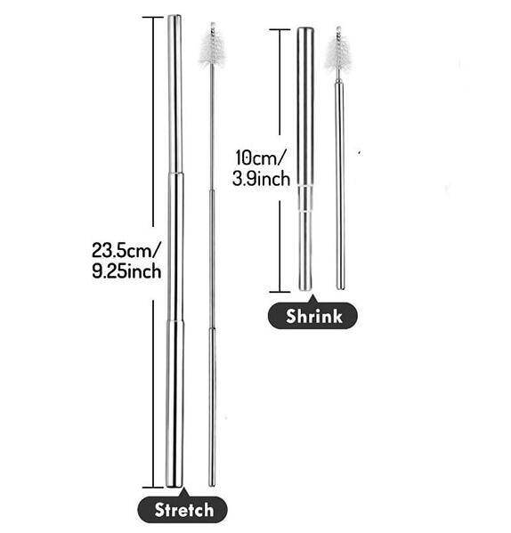 Metal Reusable Collapsible Foldable Straw with Case Keychain Stainless Steel Metallic Portable Telescopic Drinking Straw: silvery straw brush
